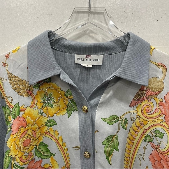 Jacqueline De Michel Shirt Knit Cardigan Set Silk Floral Vintage Small - Picture 11 of 15